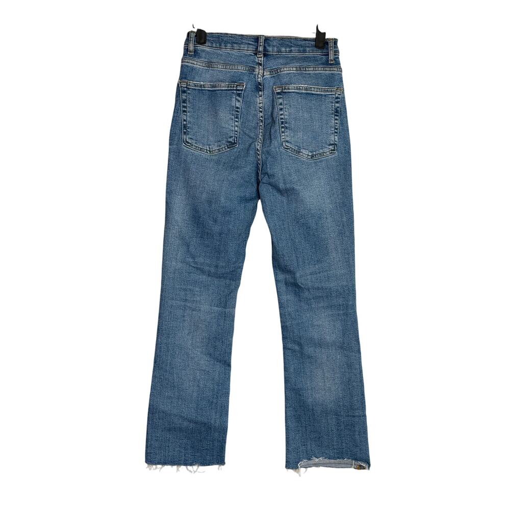 ZARA Bootcut High Rise Straight Jean Stretch Raw Hem Zip Button 2 Blue #3324 - Picture 4 of 14